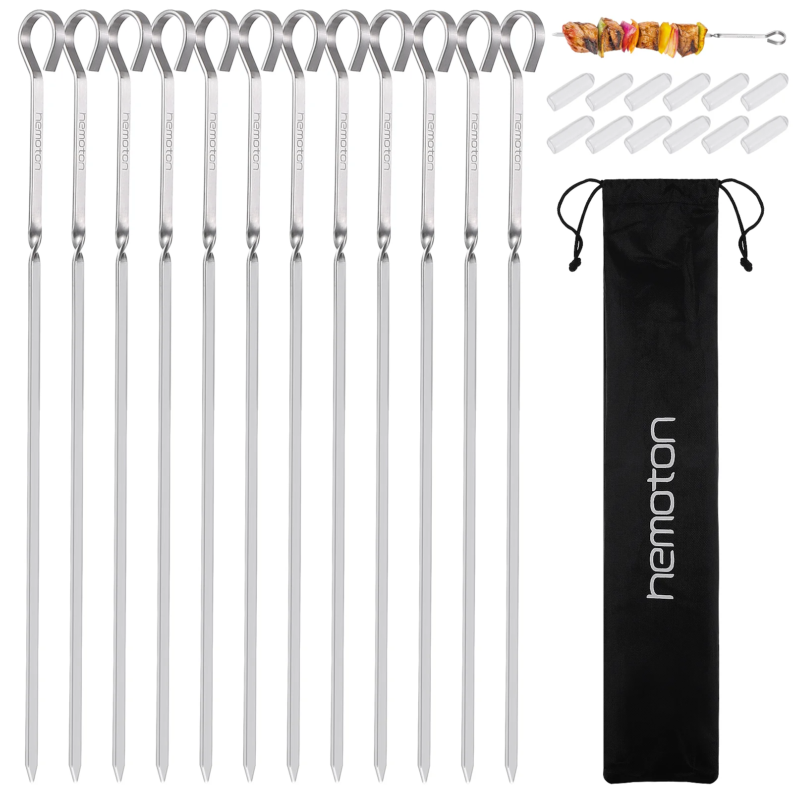 

Hemoton 12pcs Kabob Skewers Stainless Steel Flat Skewers Wide Reusable Grilling Skewers with Protective Sleeve Plus 1 Storage