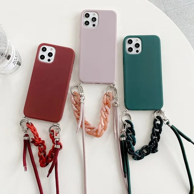 

INS Case Crossbody Lanyard Necklace Marble chain silicone case for iphone 12 Pro Max 12 MiNi 11 Pro Max XR X XS Max 7 8 plus SE