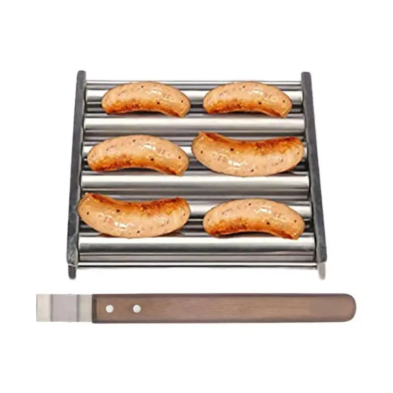 

Hot Dog Rolling Tool Kitchen Gadget Stainless Steel BBQ Non Stick Extra Long Wood Handle, BBQ Hot Dog Roller For Evently Cooke