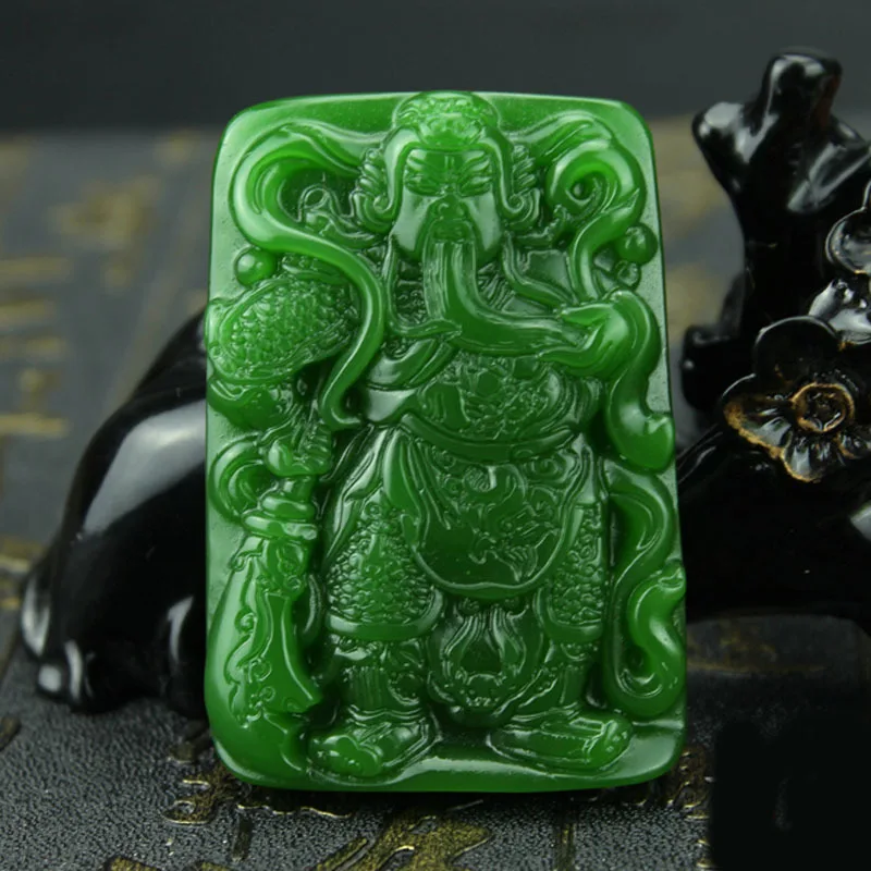 

Natural Jade Green Hand-carved Guan Gong Pendant Fashion Boutique Jewelry Men and Women Martial Arts Necklace Gift Accessories