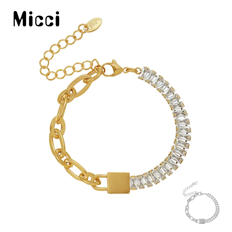 

Micci Stainless Steel Geometric Metal CZ Splicing Chain Bracelet Fashion Premium Women's Fashion Shining Bracelet Free Shipping