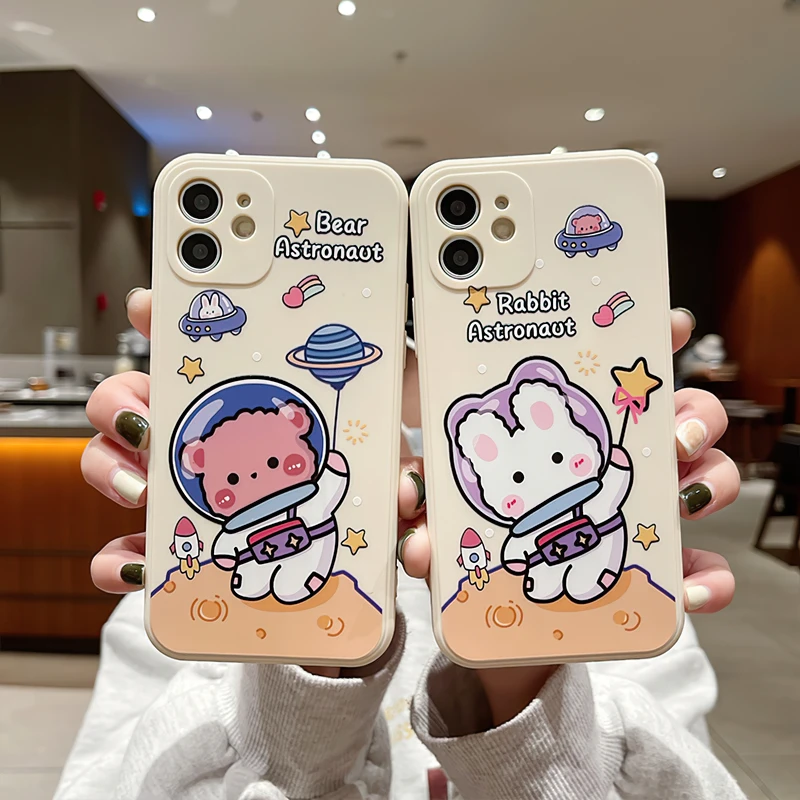 

Cases For iPhone 13 Pro Max Mini 11 12Pro Max X XR XS Max SE 2020 8 7 6 6S Plus Rabbit Bear Astronaut Soft Silicone Cover Funda