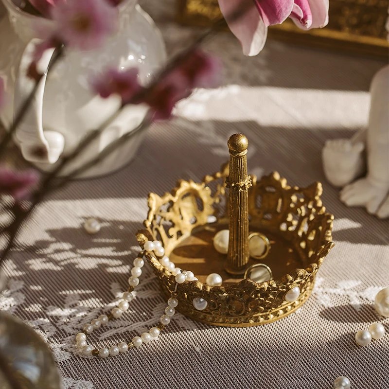 

Metal Golden Faux Pearl Embellished Crown Shape Jewelry Display Small
