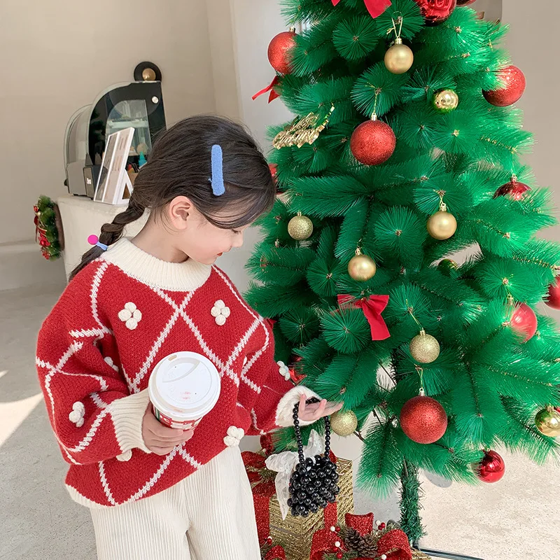 

Новый Зимний цветочный детский трикотажный свитер для девочек с вышивкой 2022