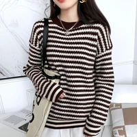 cashmere sweater women striped o neck sweater knitted turtleneck pullover loose sweater women