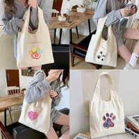 cute footprints canvas vest bag daily harajuku shoulder bag women shopper bag large tote bag eco shopping bag ladies handbag new
