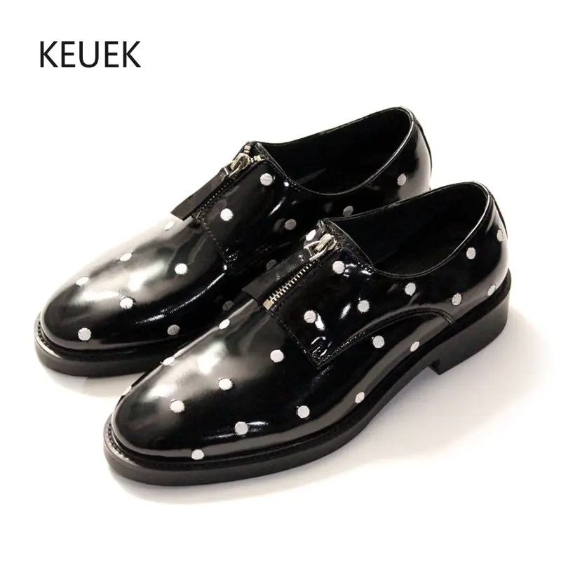 

New Designer Casual Business Genuine Leather Thick Sole Shoes Men Loafers Black Dress Party Zipper Embroidery Moccasins Male 5C