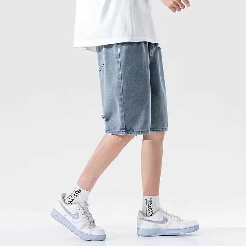 Summer Men Denim Shorts Fashion New Loose Ripped Casual Straight Jeans Hip Hop Male Shorts Brand Men Clothes Pantalones hombre