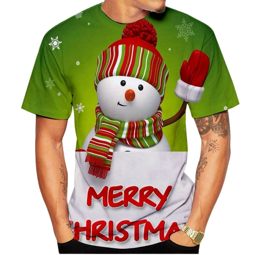 Купи 2022 Men's Snowman Unisex T-shirt Christmas 3D Print Round Neck Casual Short Sleeve Shirt Summer Lightweight Oversized Shirt за 135 рублей в магазине AliExpress