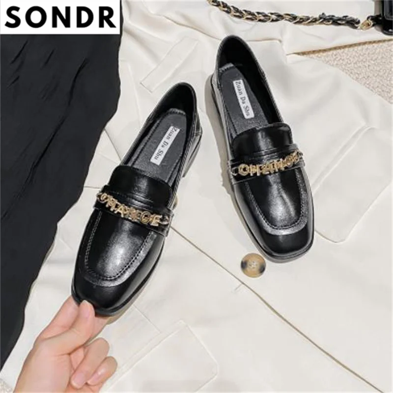 

New traceless retro chunky small leather shoes for women 2022 new English style loafers with women's shoes 41-43