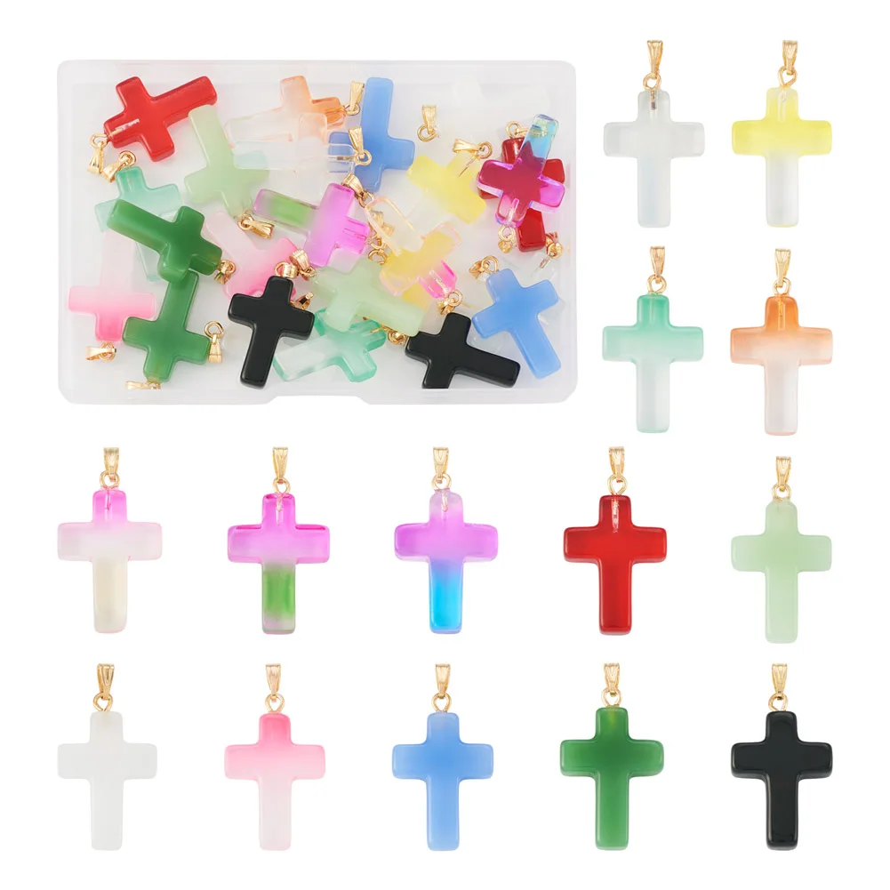 

28Pcs Colorful Cross Shape Lampwork Pendants Religious Glass Charm for Women Men DIY Earring Necklace Bracelet Accessories Craft