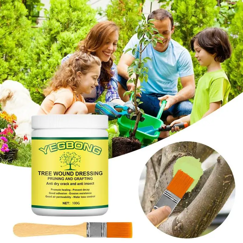 

100g Tree Wound Bonsai Cut Paste Smear Agent Pruning Compound Sealer With Brush Tree Grafting Paste For Garden Plant Grafting