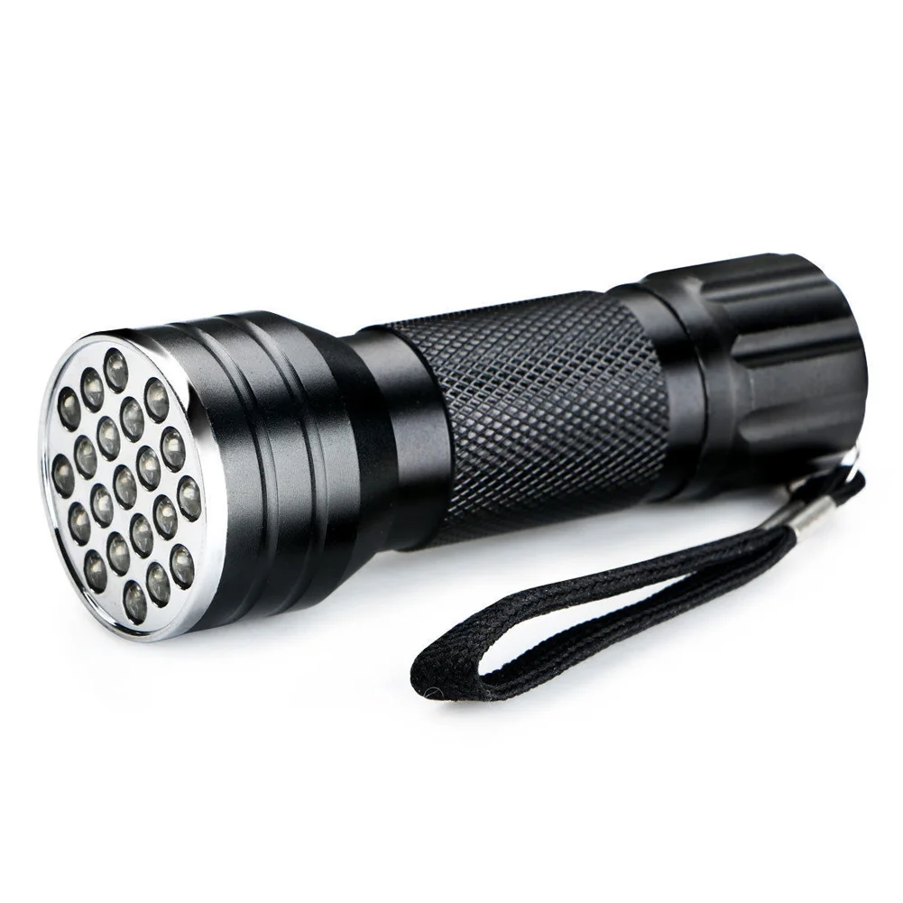 

21 Светодиодный УФ-фонарик для ночной рыбалки, Черная оболочка, тест на мочу, алюминиевый сплав, выключатель для обнаружения, мини-флуоресцентная лампа с веревкой
