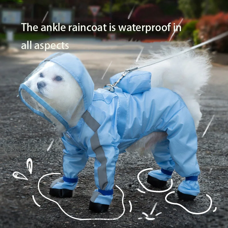 Rain Jacket Coverage 4 Legs Full Body Protection Cover Waterproof Rainboot Small Dogs Pet Raining Coat