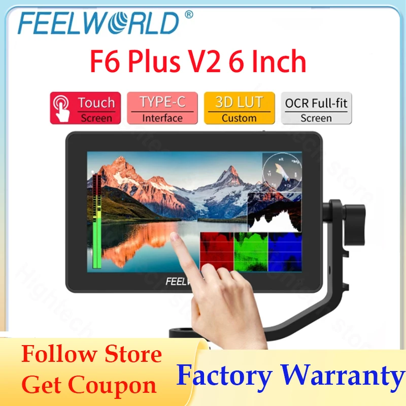 

FEELWORLD F6 PLUS V2 6 Inch 4K HDMI Monitor on Camera DSLR Field 3D LUT Touch Screen IPS FHD 1920x1080 Video Focus Assis
