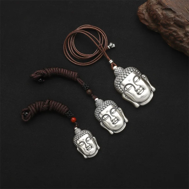 

2022 Real S999 Pure Silver Buddha Head Retro Ethnic Style Pendant for Men and Women Personalized Couple Jewelry Gifts