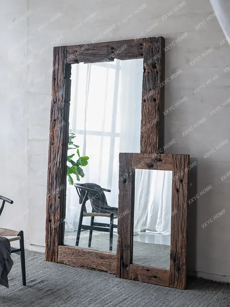 

Dressing Mirror Bedroom Floor Mirror Home Full-Length Mirror Solid Wood Frame Retro Wall Vertical Full-Length Mirror