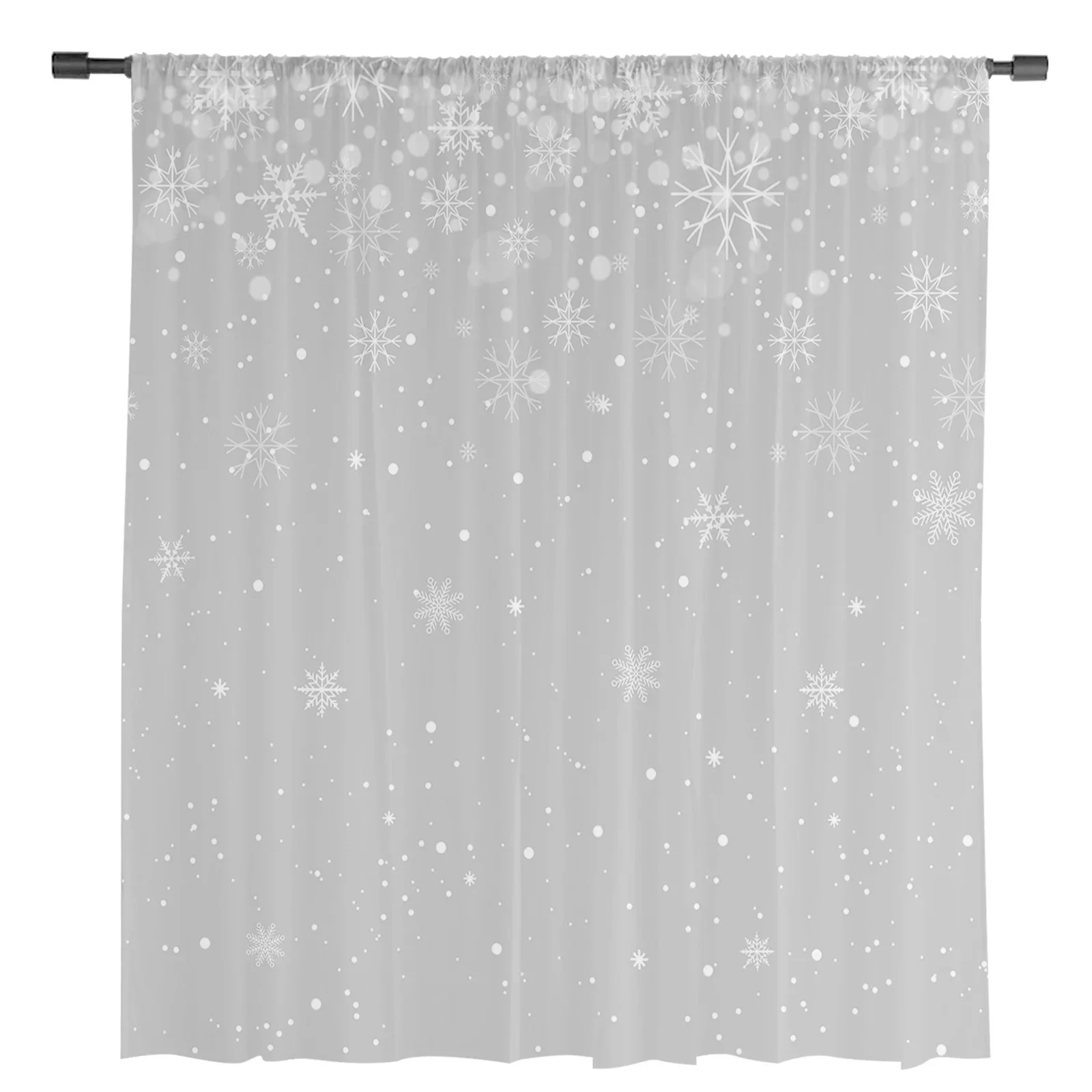Рождественские серые прозрачные шторы со снежинками для спальни гостиной