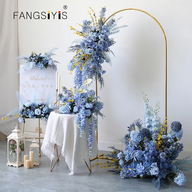 

Blue Rose Hydrangea style Flower Arrangement Artificial Floor Floral Wedding Background Decor Party Event Welcome Sign Flowers