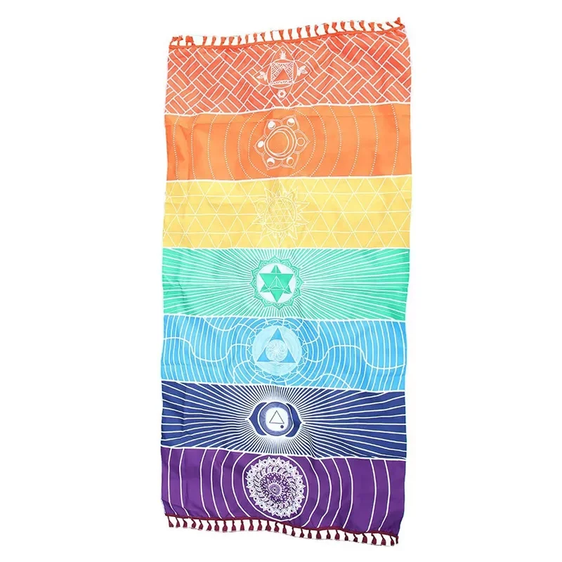 

Microfiber Fabric Material Bohemia India Mandala Blanket 7 Chakra Rainbow Stripes Tapestry Beach Towel Yoga Mat Bath Towel
