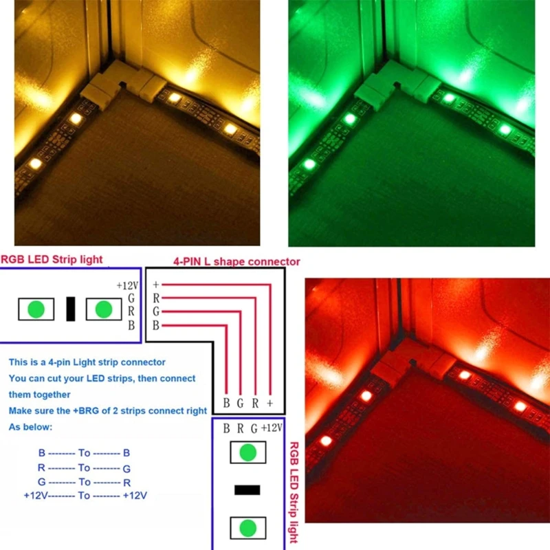 5050 4-контактный светодиодный разъем L-образной формы 10 шт. 12 В RGB светодиодная