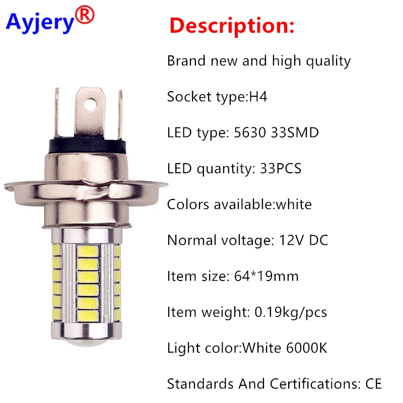 AYJERY 10 шт. большая акция H4 H7 H8 H11 HB3 9005 Автомобильные HB4 9006 33 SMD 5630 Светодиодный