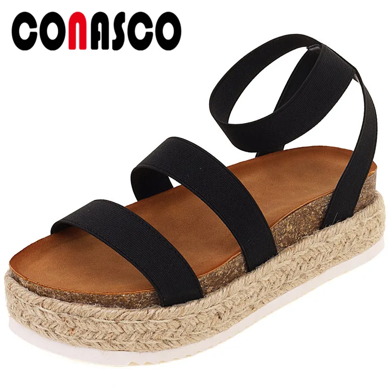 

CONASCO Women Sandals Summer Causal Peep Toe Weave Flats Platforms Fashion Concise Rome Style Shoes Woman 2022 Brand Design New