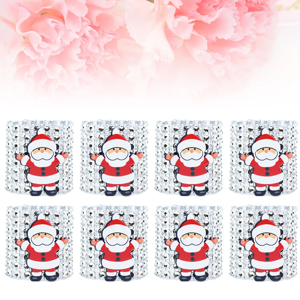 

12pcs Napkin Holders Fits Santa Napkin Holder Rhinestone Metal Napkin Ring Santa Napkin Ring