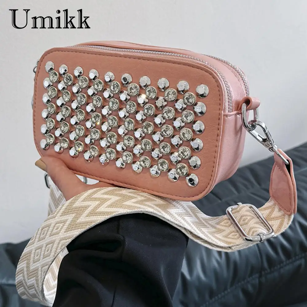 Женская сумка через плечо из ПУ кожи с заклепками модная регулируемым ремешком