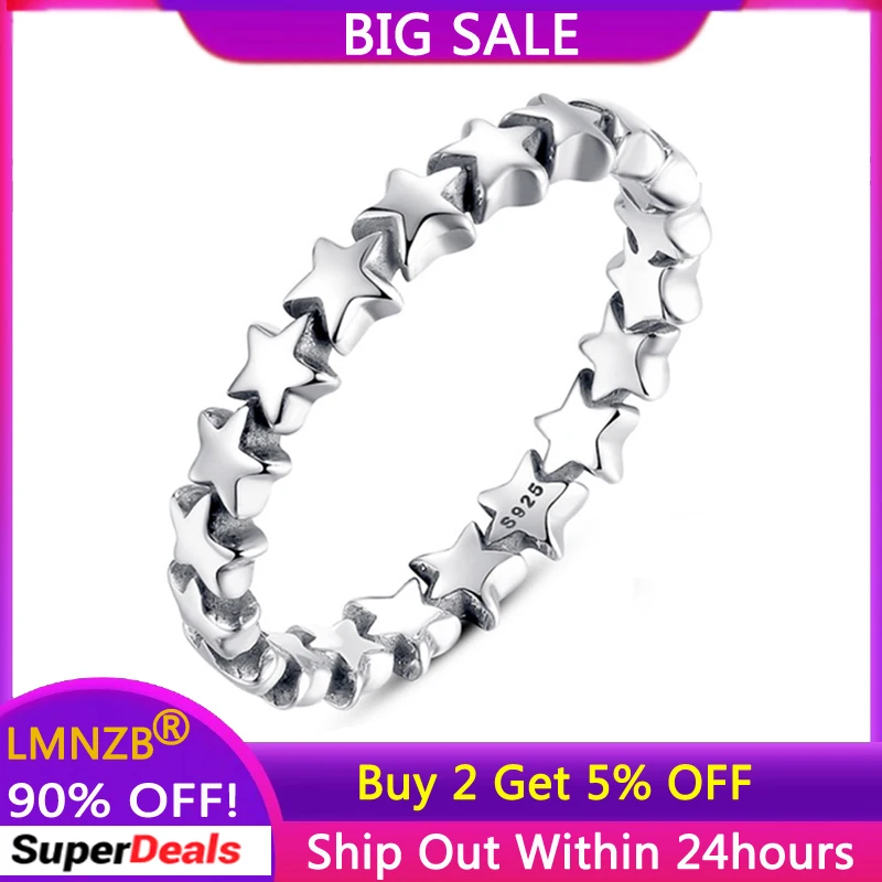 

LMNZB Luxury Ring For Women Engagement Wedding 100% Tibetan Silver Stackable Finger Ring Jewelry Gift RA0208