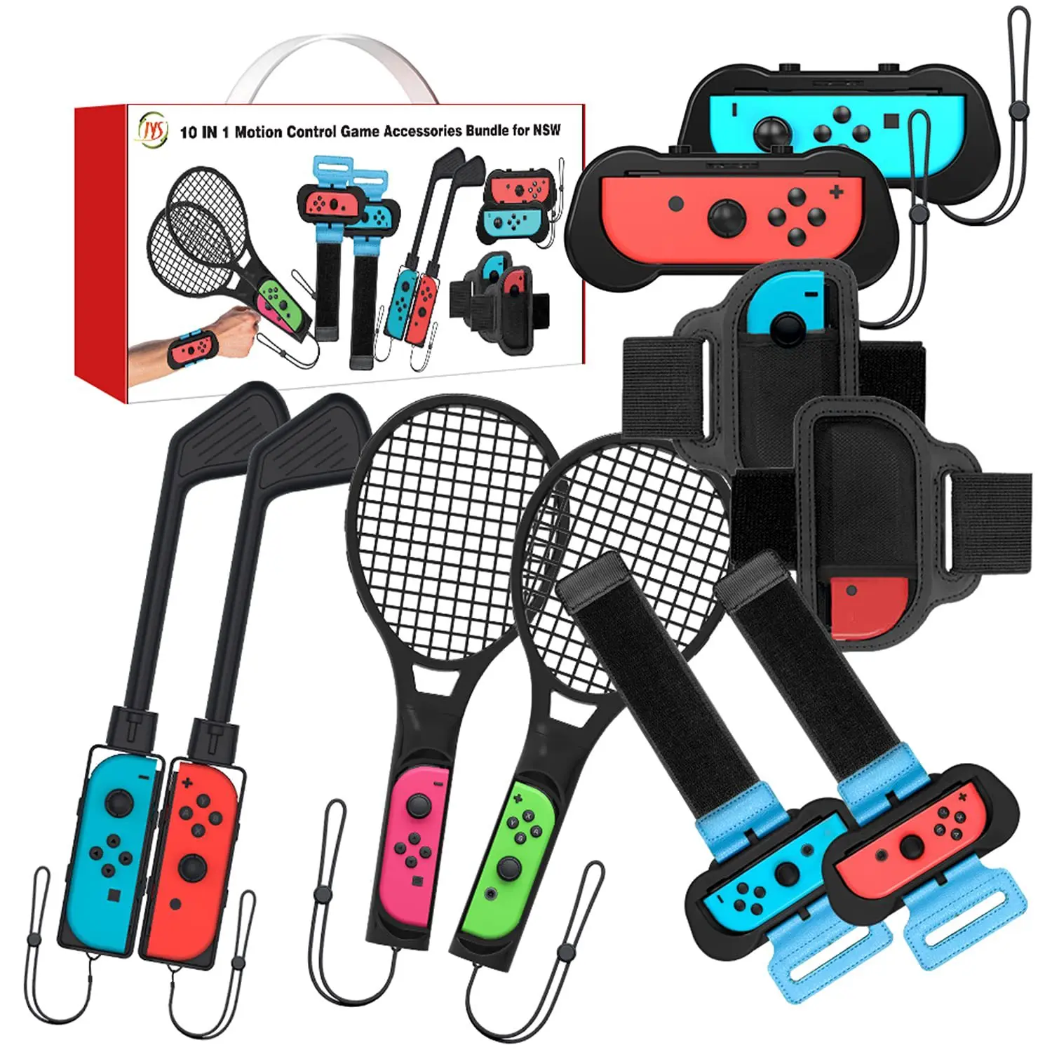 

Hot 10 In 1 For Nintendo Switch Game Accessories Set NS Joycon Controller Handle Grip Dance wristband Golf clubs Joystick Kit