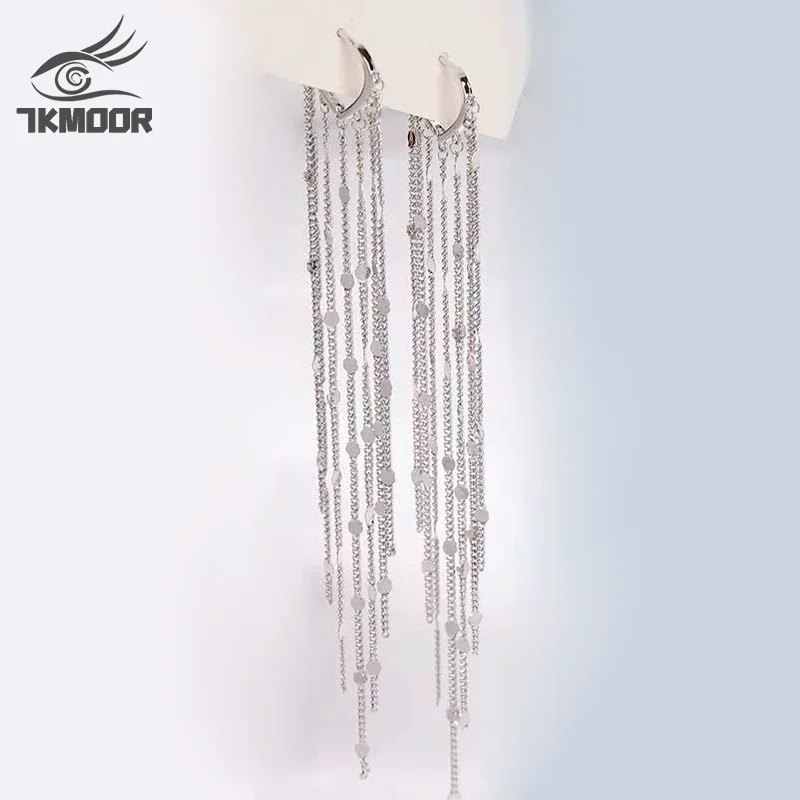 

Korean 925 Silver needle Vintage Glossy Arc Bar Long Tassel Drop Earrings for Women Gold color Jewelry Luxury Hanging Pendientes