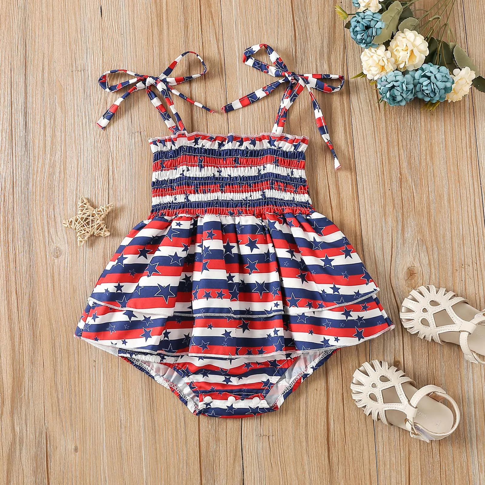 

Infant Baby Girls Bodysuits 4th Of July Summer Sleeveless Jumpsuit 2023 Independence Day Shorts Rompers Triangle Bodysuits 0-12M