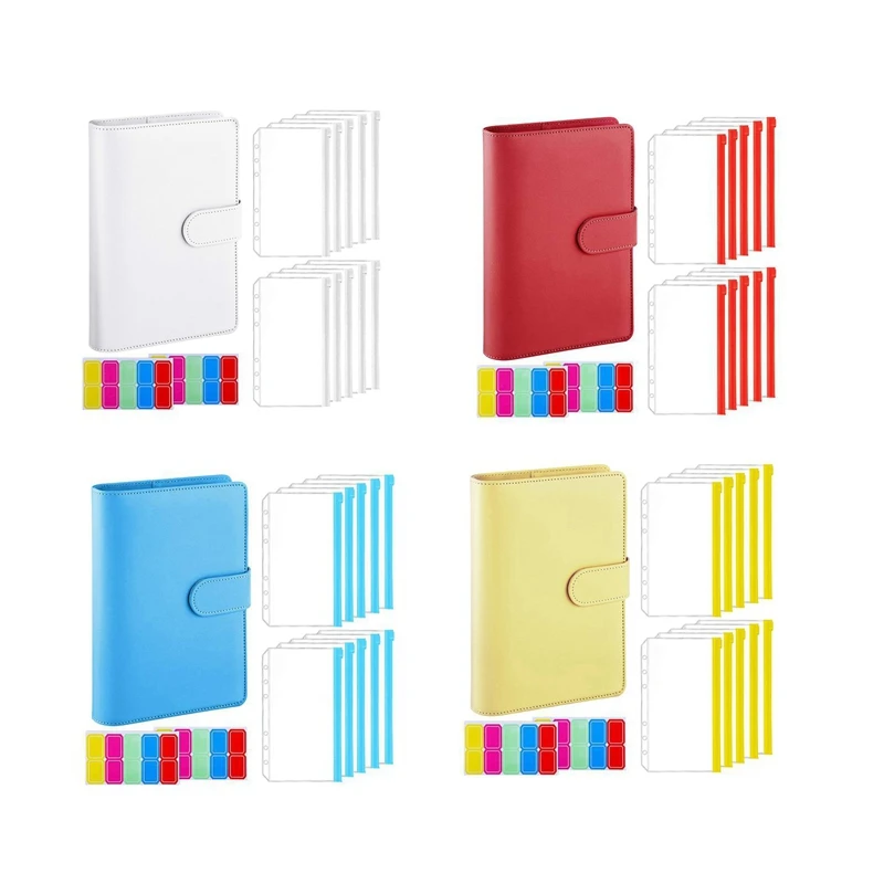 

13Pcs A6 PU Leather Notebook Budget Binder Set, With 10 Binder Pockets, 6-Ring Budget Binder Cover, Card Storage