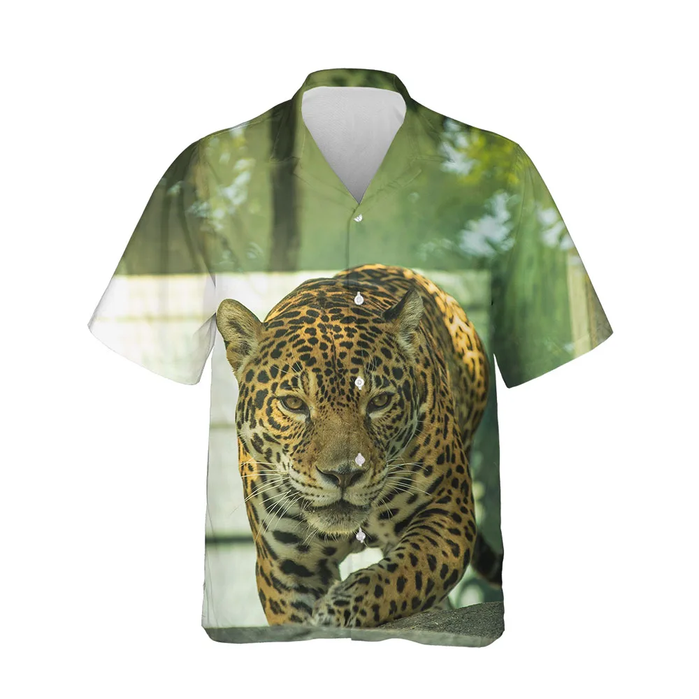 Jumeast New 3D Summer Men Shirt Fashion Cheetah Animal Picture Mens Hawaiian Shirt Short Sleeve Streetwear Breathable Blouses