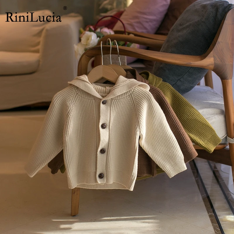 

RiniLucia Baby Girls Sweater Clothes 2023 Autumn Winter Children Clothing Solid Knitting Cardigans for Girl Kids Sweaters Coats