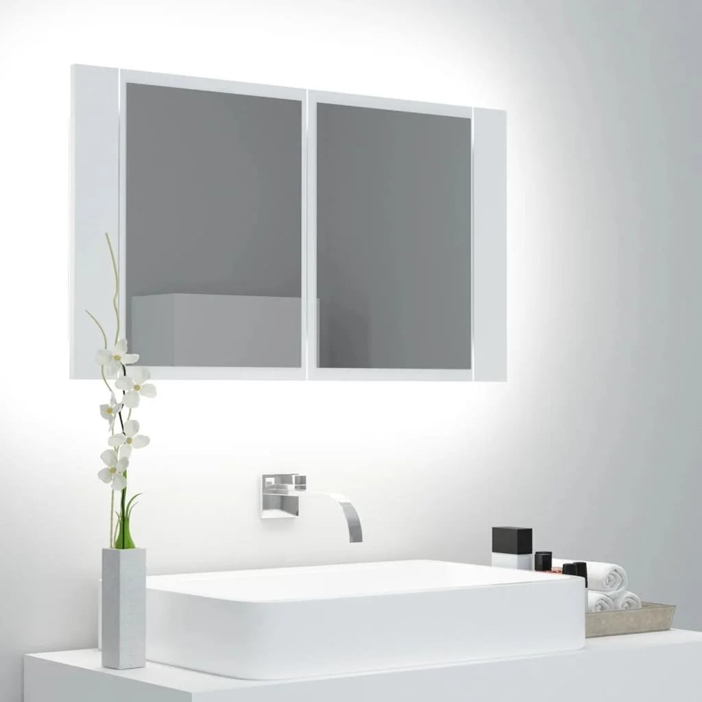 

LED Bathroom Cabinet with Mirror, Chipboard Mirror Cabinet, Bathroom Furntain White 80x12x45 cm
