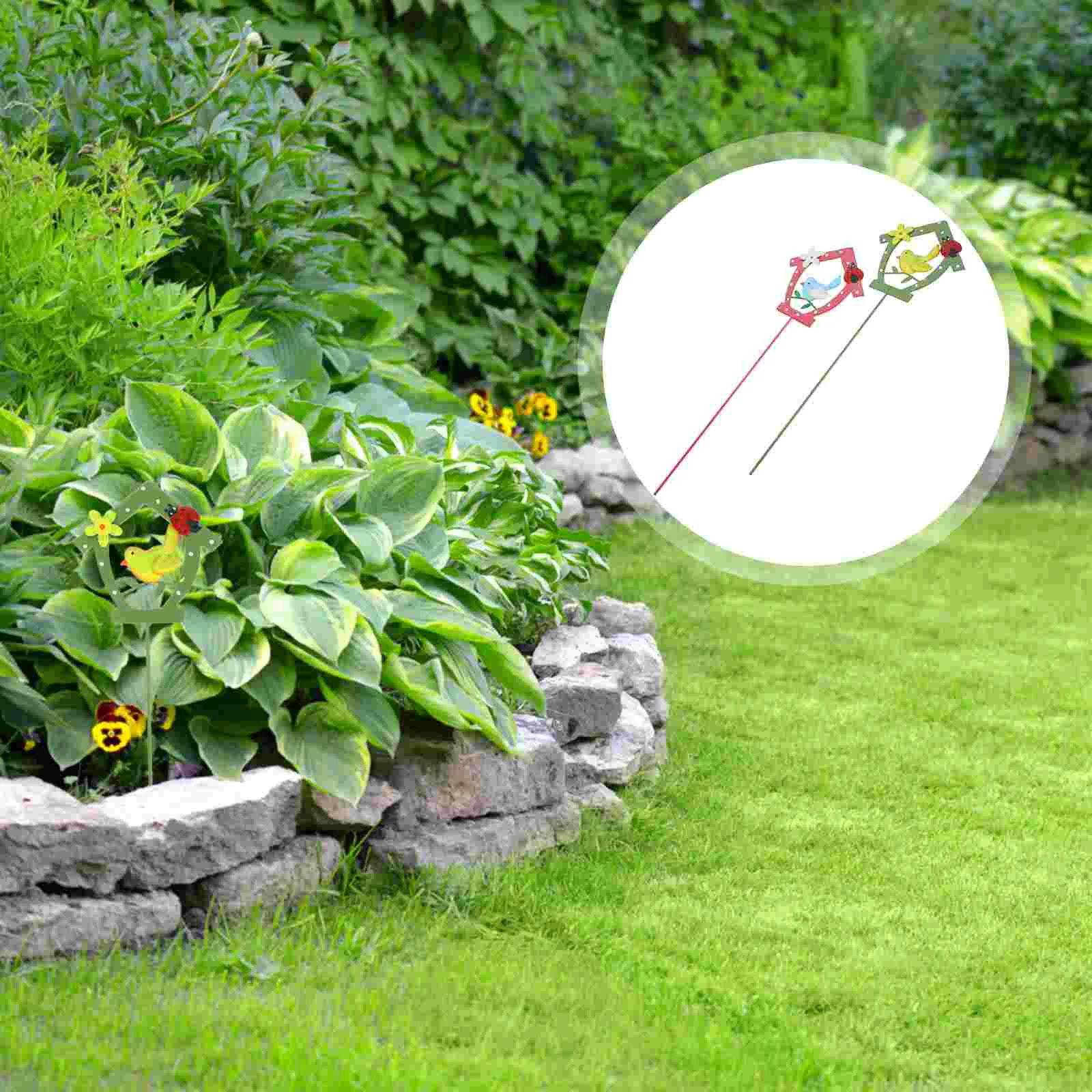 

2pcs Metal Yard Garden Stake Decorations Flower Pot Birds Garden Stakes
