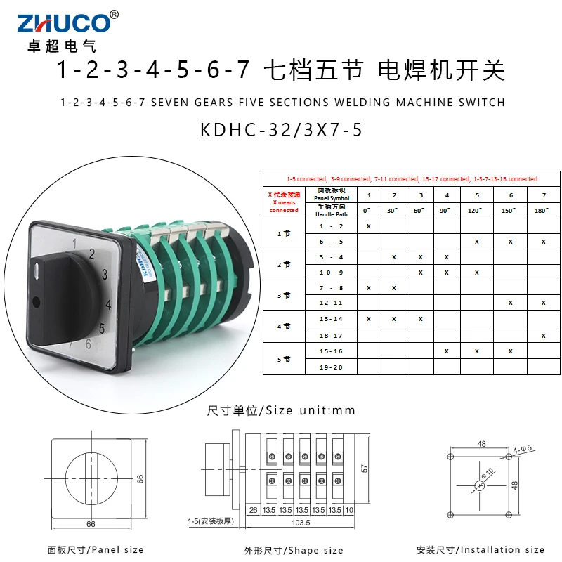 

ZHUCO KDHC-32/3X7-5 690 В 32 А 7 позиций 1-7 20 винтов зеленый 7 секций подключение сварочного аппарата поворотный переключатель