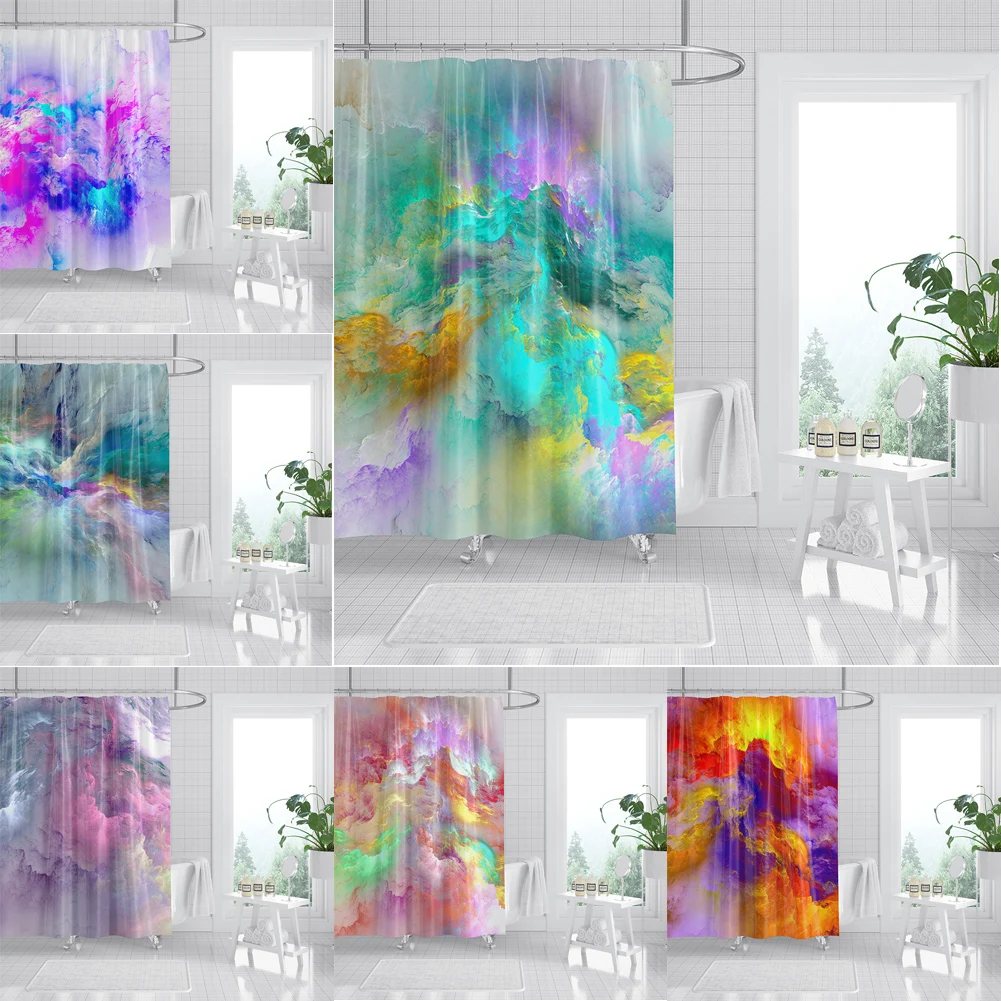 Colorful Galaxy Space Shower Curtain Psychedelic Marble Sea of Clouds Nebula Hang Curtain Tie Dye Bathroom Decor Cortina Ducha