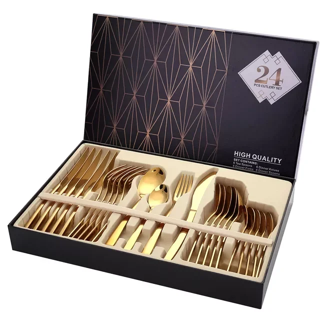 

24PCS Cutlery Set Dinner Set Tableware 18/10 Stainless Steel Gold Silver Rainbow Black Dropshiping US PL ES BE RU IL Shipping