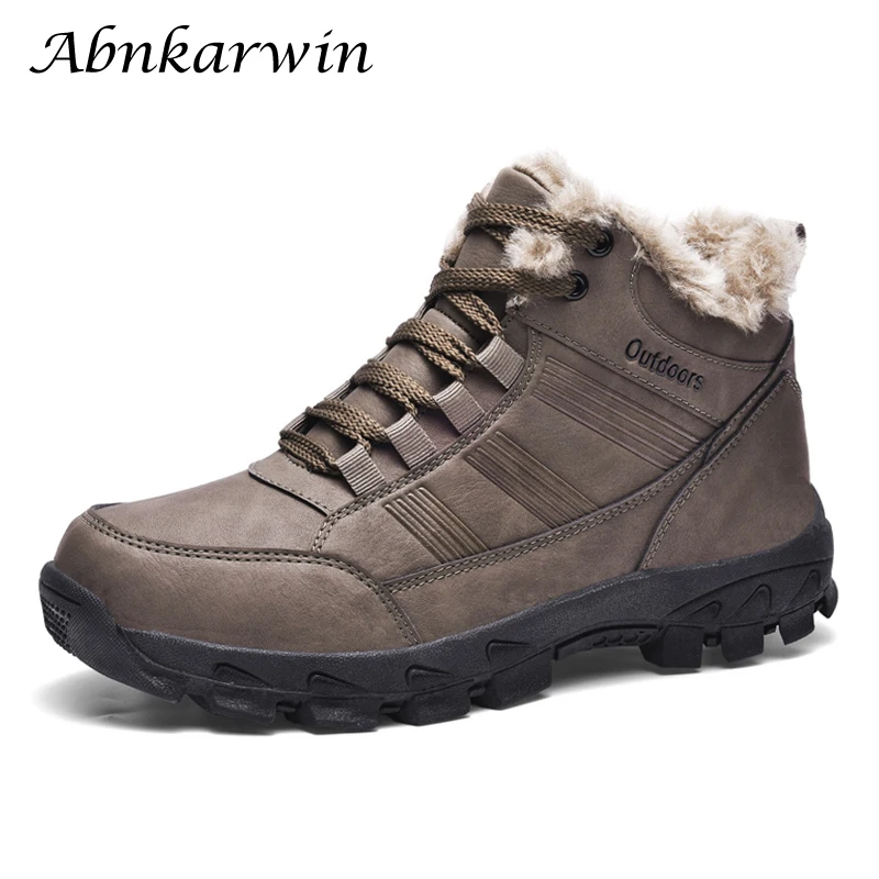 

Зимние мужские кожаные походные ботинки до щиколотки, треккинговые ботинки, обувь для горного туризма, теплые плюшевые ботинки большого размера 47 48