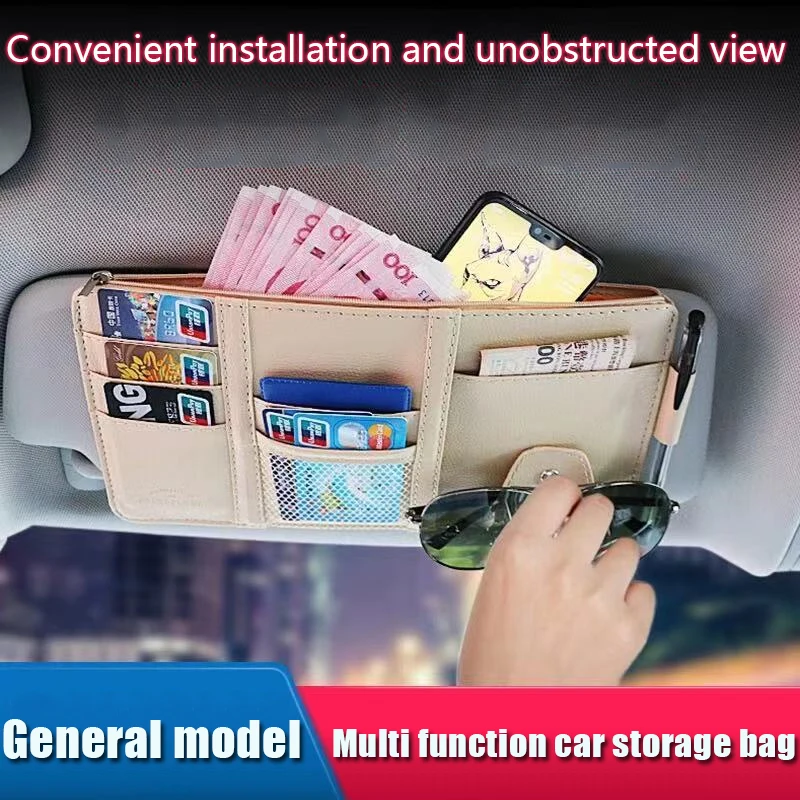 

Car Sun Visor Multifunctional Storage Bag Sunglasses Holder Stowing Tidying Auto Interior for Truck Decoration PU Leather Cover