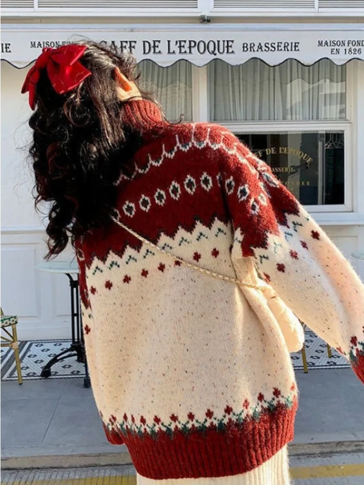 HOUZHOU Harajuku водолазка рождественские свитера женские винтажные трикотажные