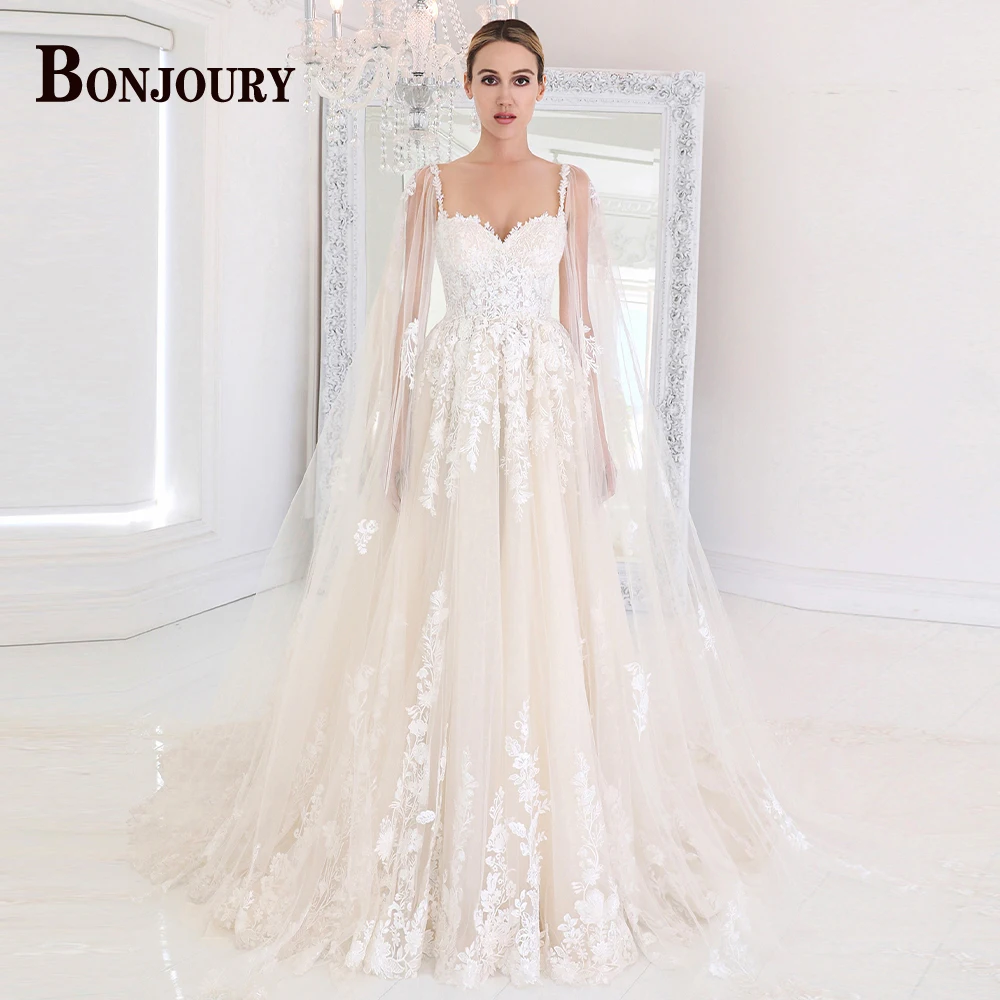 

Элегантные свадебные платья BONJOURY 2023, ТРАПЕЦИЕВИДНОЕ Тюлевое платье для невесты, свадебные платья с аппликацией, Сделано на заказ