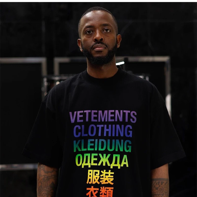 

Vetements 2023ss New Spring And Summer Color Printed Cotton Turtleneck Oversized T-Shirt For Men And Women