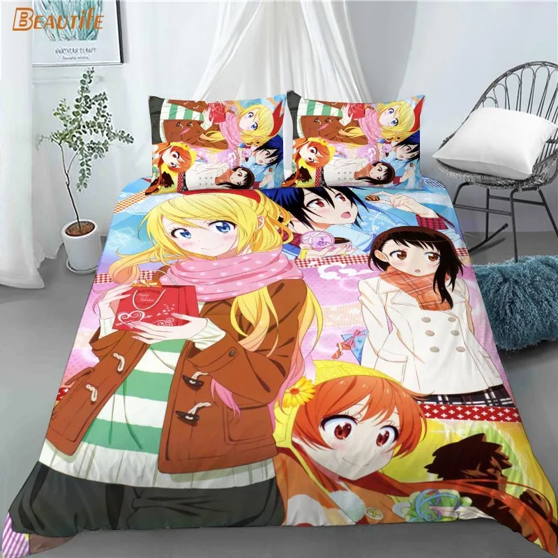 

3D Nisekoi Anime Bedding Set Duvet Cover Bedclothes 180X200CM 180X220CM Comforter Cover With Pillowcase For Kids Home 1228