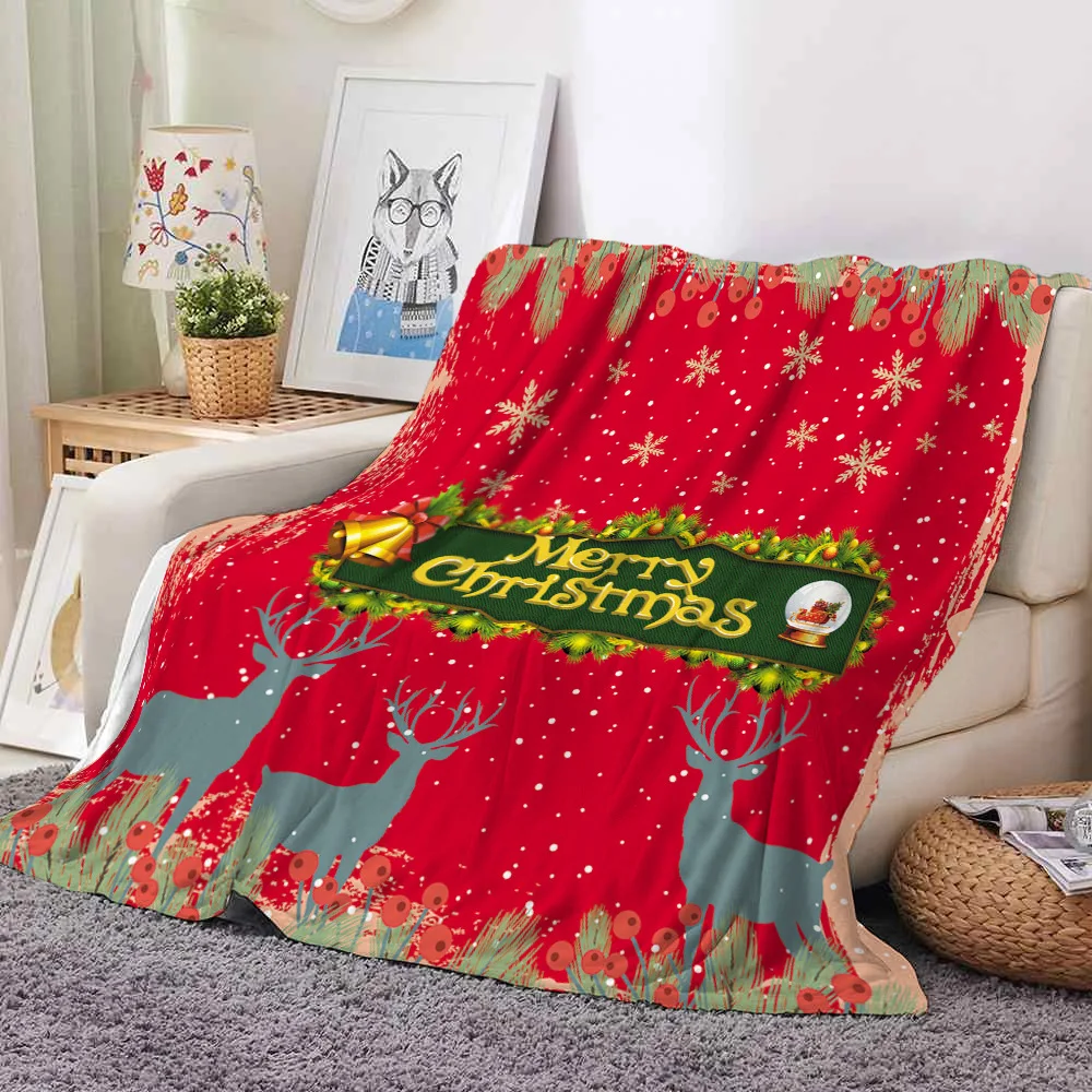 Merry Christmas Festive Adornment Theme Blanket Soft Warm Nice Sofa Decor King Queen Size Kid Adult Festival Gifts Flannel Throw