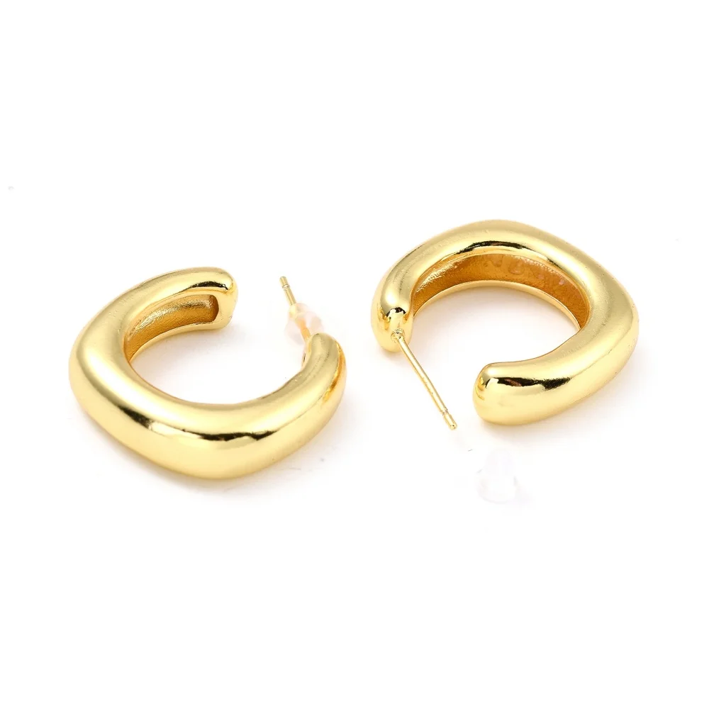 

5Pair Brass Hoop Earrings Long-Lasting Plated Square Real 18K Gold Plated 21.5x23.3x6.4mm Pin: 0.7mm