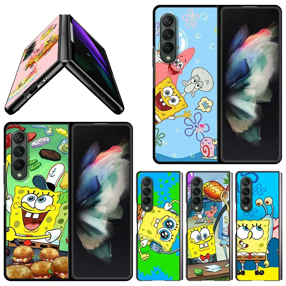 

Cute SpongeBob Phone Case For Samsung Galaxy Z Fold3 5G Smartphone Cover for Galaxy Z Fold 3 ZFold3 Black Hard Coque